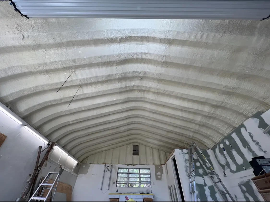 Spray polyurethane foam applied to the underside of a metal roof deck in Rolling Hills Estates